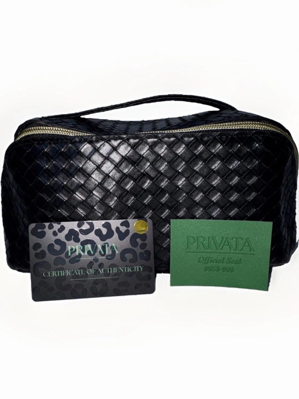 Privata Label Black Woven Cosmetic Travel Case